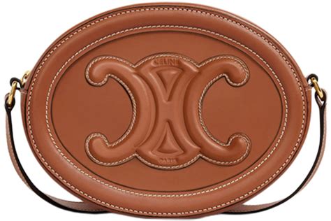 Celine Crossbody Oval Cuir Purse Triomphe Embroidery Tan in 